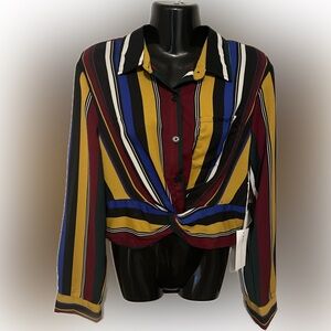 NWT Women’s Multicolored/striped cropped,  long sleeve, blouse